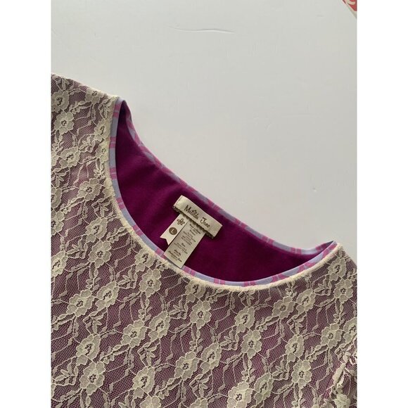 Matilda Jane Pippenger Peplum Lace Top AT1593 Purple Cap Sleeve Size L - Picture 12 of 12